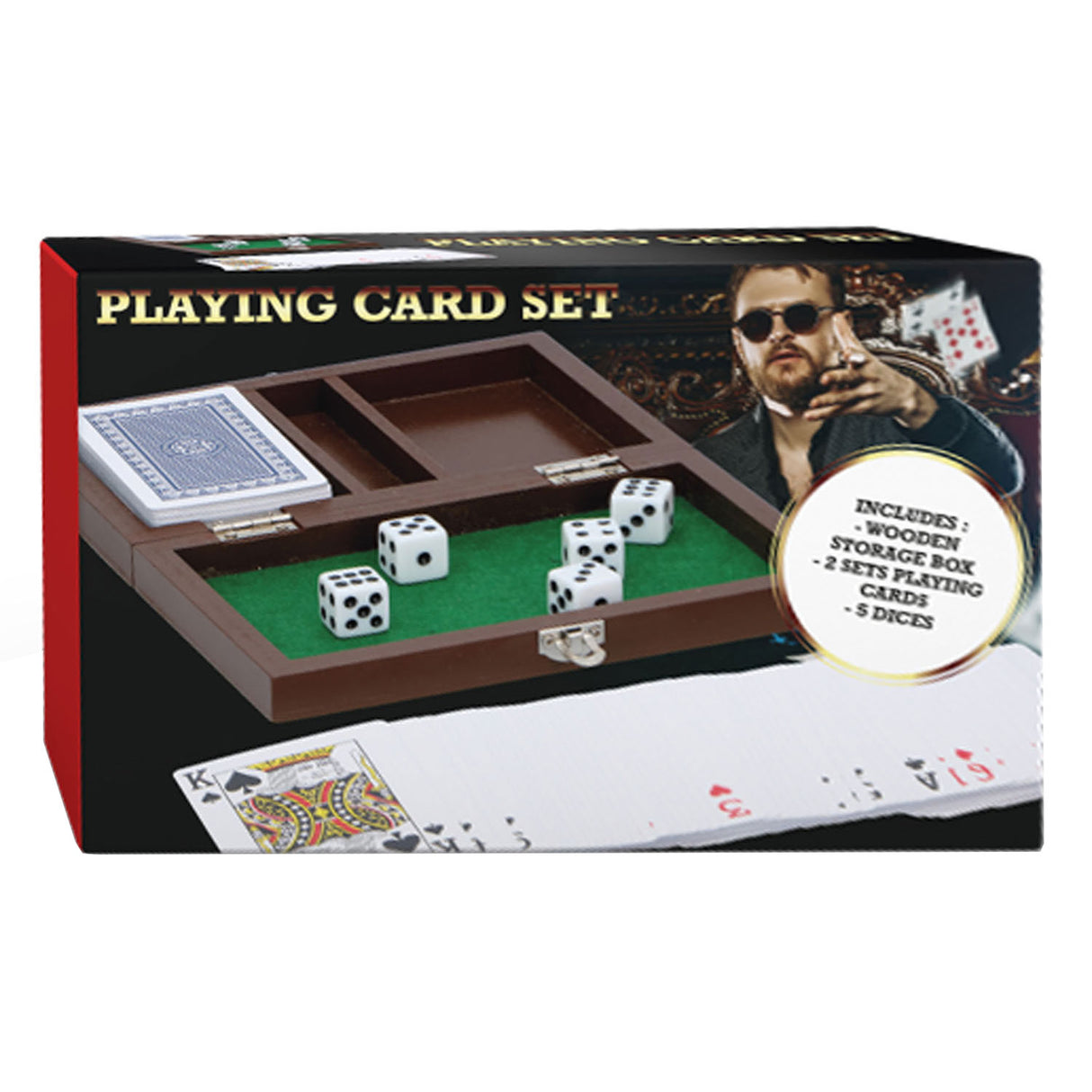 Eddy Toys jeu de cartes et dés dans une boîte en bois