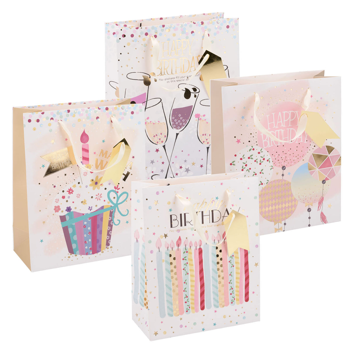 Sac cadeau d'anniversaire Edco - env. 32x26x12 cm - sac cadeau joyeux anniversaire - sac cadeau d'anniversaire avec poignées - emballage cadeau pour cadeaux d'anniversaire - design assorti - 1 sac aléatoire