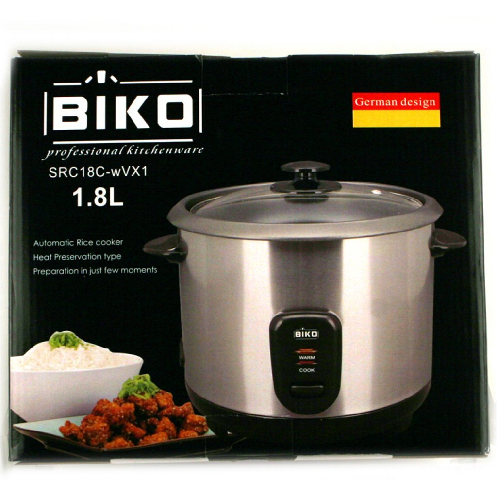 Cuiseur à riz Biko 1,8 litre en acier inoxydable
