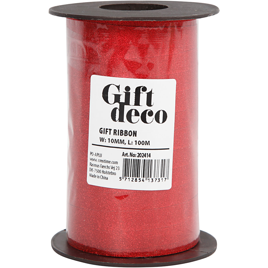 Ruban cadeau d'entreprise Creativ, L: 10 mm, pailleté, rouge, 100 m 1 rouleau
