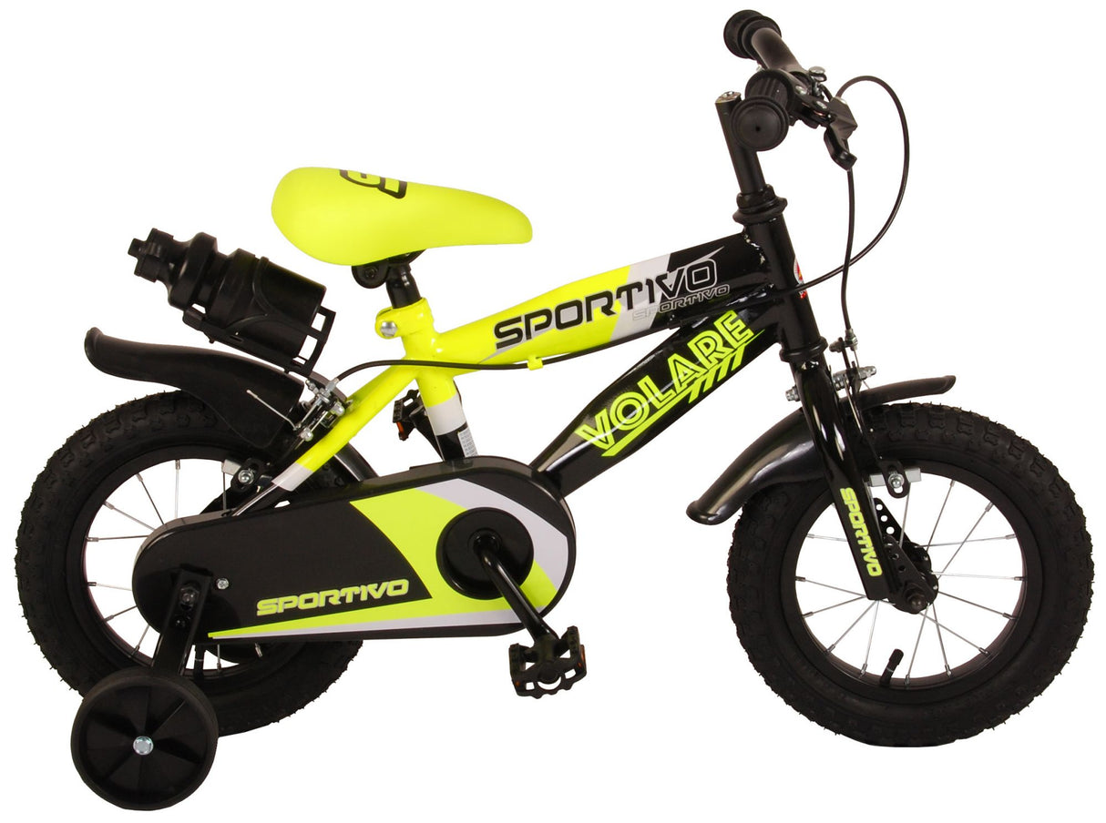 Volare Sportivo Child's Bike Boys Boys 12 pouces Néon Geel Black Bracks à deux mains 95% assemblés