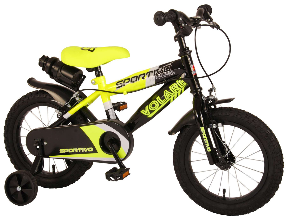 Volare Sportivo Child's Bike Boys Boys 14 pouces Néon Geel Black Bracks à deux mains 95% assemblés