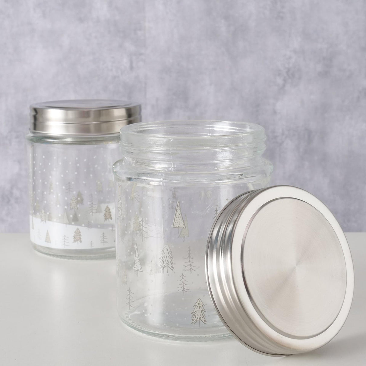 Pot de conservation en verre Boltze home avec arbres de Noël 625 ml