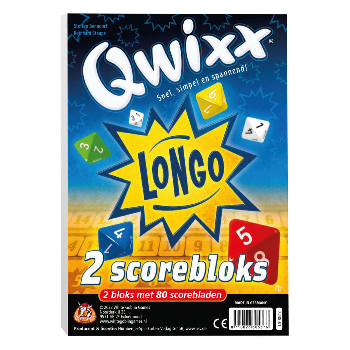 Jeux de gobelins blancs blocs qwixx longo (blocs de score supplémentaires)