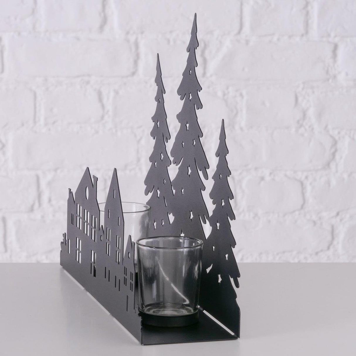 Boltze home theelichthouder kerstboom aro h25cm zwart ijzer