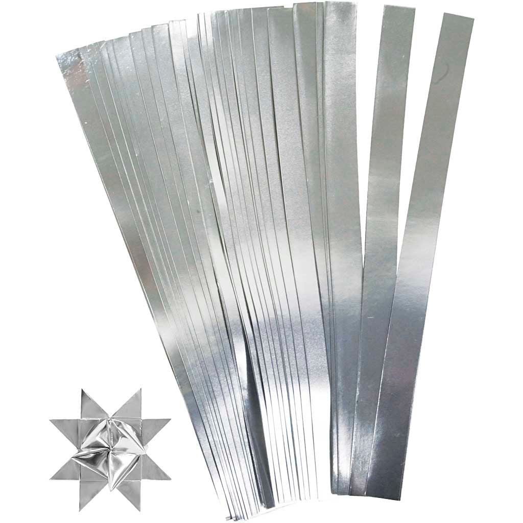 Bandes de tressage Creativ company, l: 45 cm, l: 15 mm, d 6,5 cm, argent, 100 bandes 1 boîte