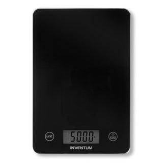 Inventum ws305b - balance de cuisine numérique - 1 gr à 5 kg - fonction tare - surface en verre - batterie incluse - verre noir