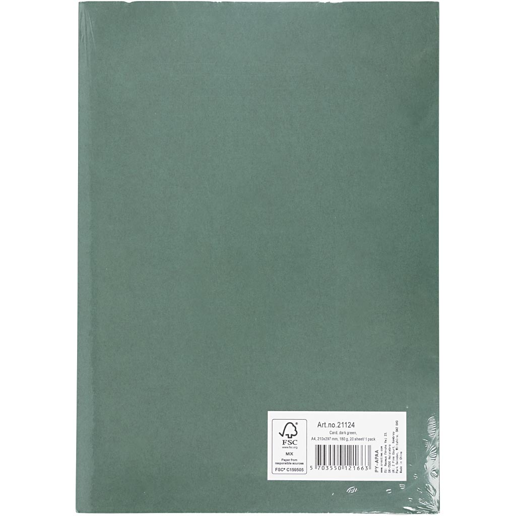 Carton coloré Creativ company, a4, feuille 210x297 mm, 180 gr, vert foncé, 20 feuilles 1 boîte