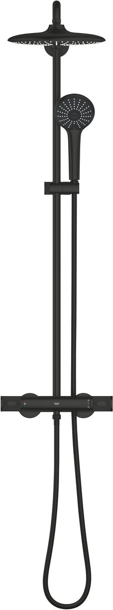 Système de douche Grohe vitalio joy 260 avec thermostat cooltouch - douche de tête 260 mm avec 3 jets et douchette à main 110 mm avec 3 jets - économie d'eau - montage mural - noir mat