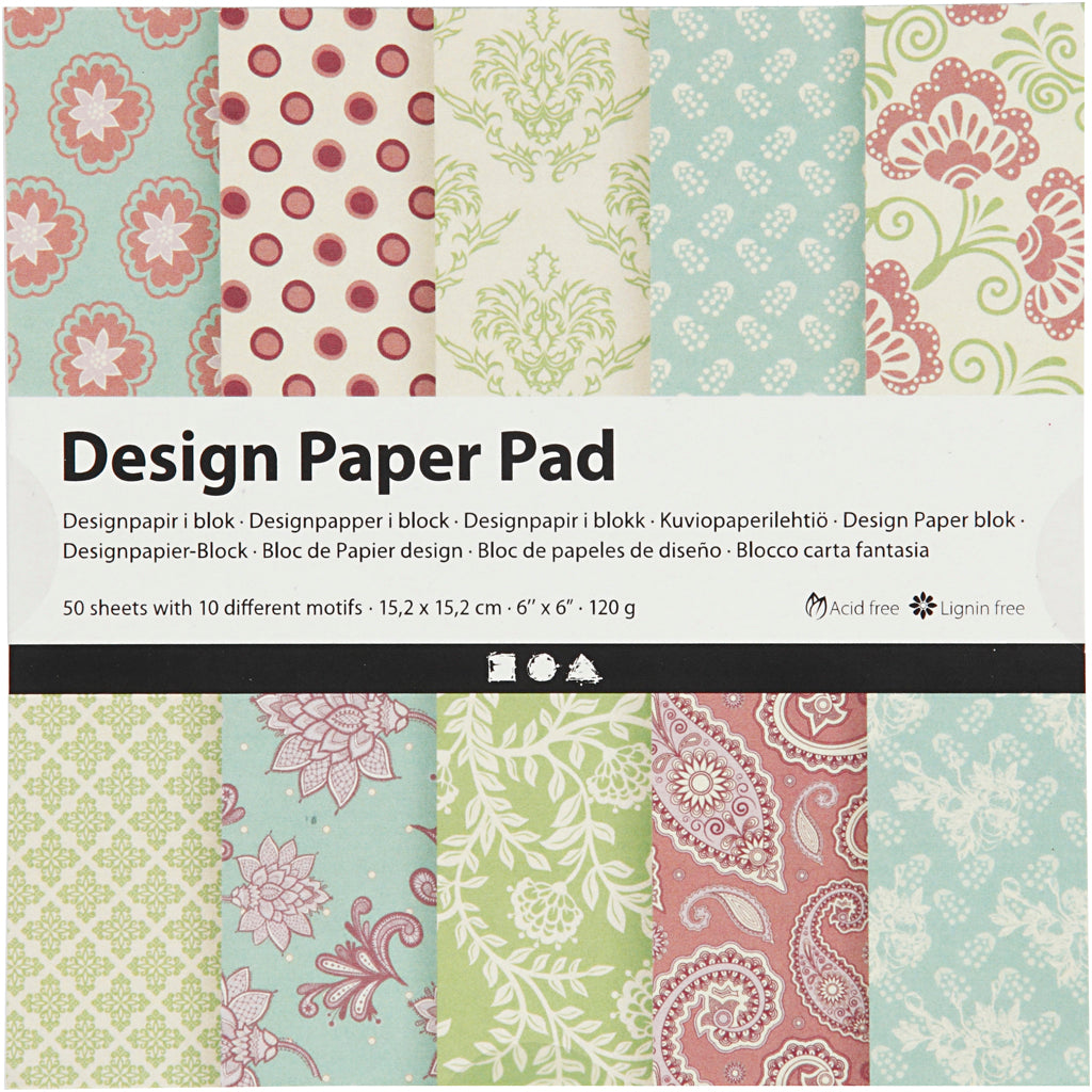 Creativ Company Design Paper Block Mint Green Purple, 50 feuilles