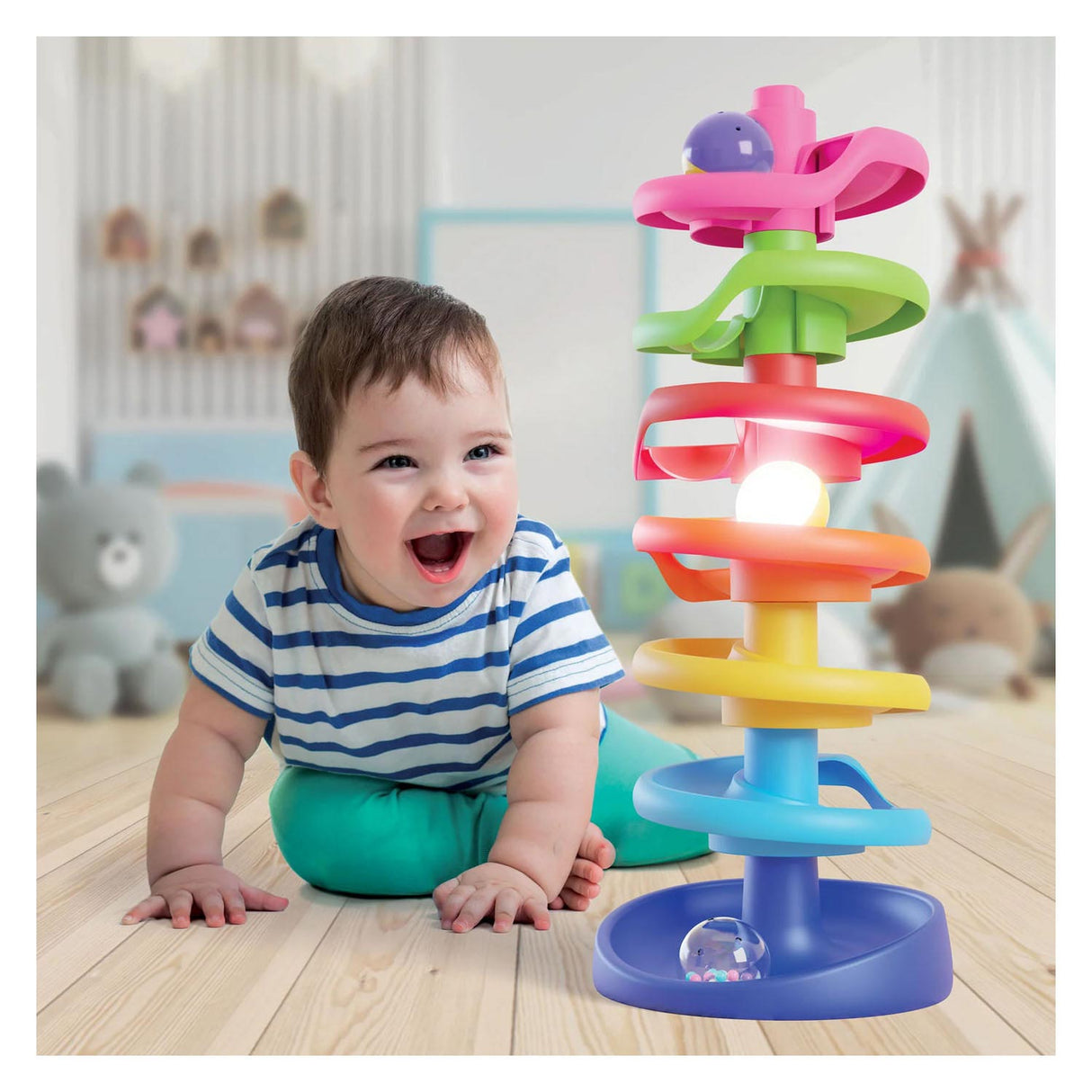 Tour à billes en spirale Quercetti avec boule lumineuse, 10 pcs.