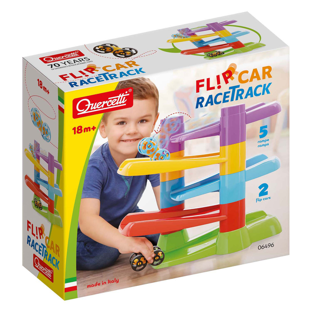 Circuit de course Quercetti avec voitures flip, 7 parties.