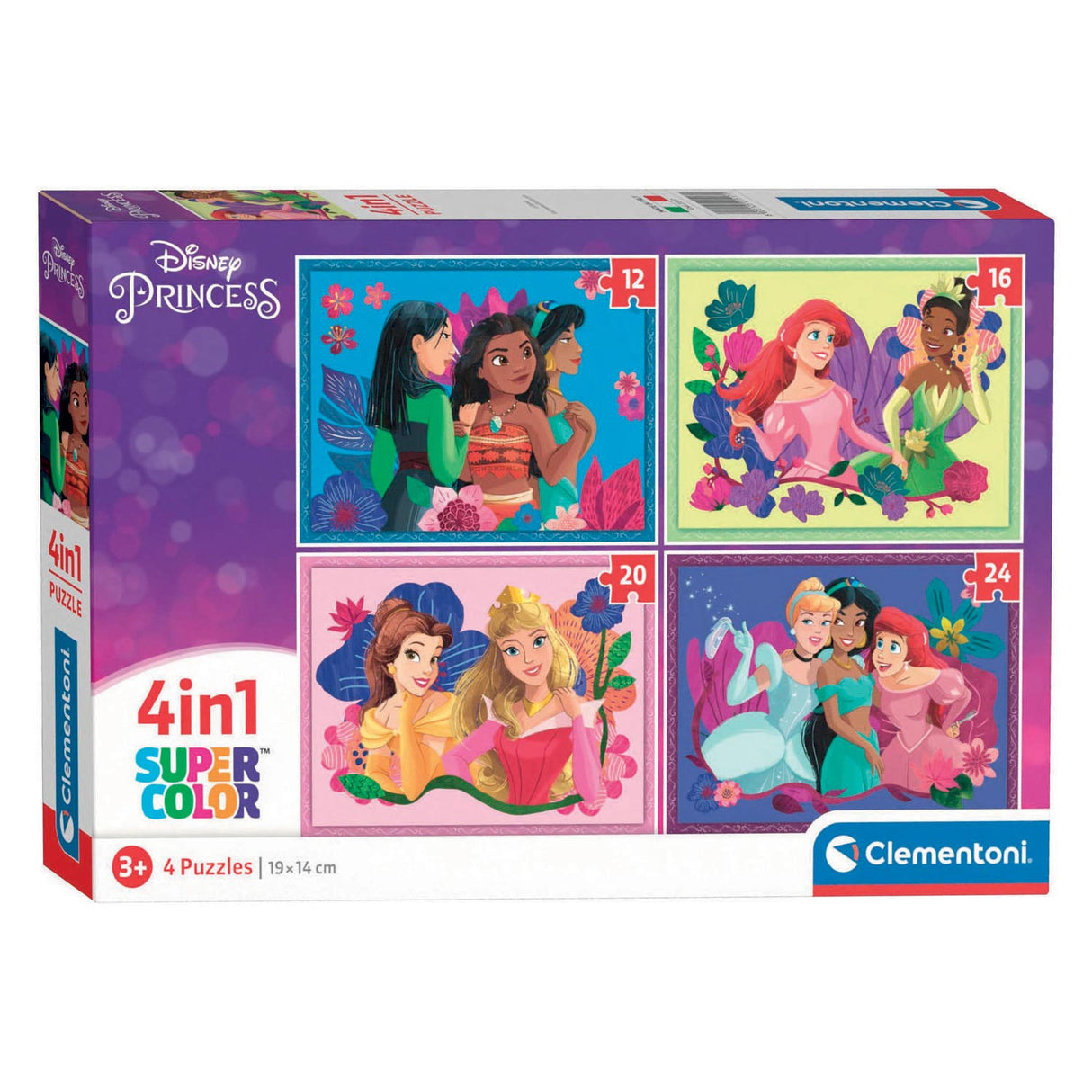 Clementoni - puzzle - 4 puzzles dans 1 boîte - princesse disney - puzzle pour enfants - supercolor
