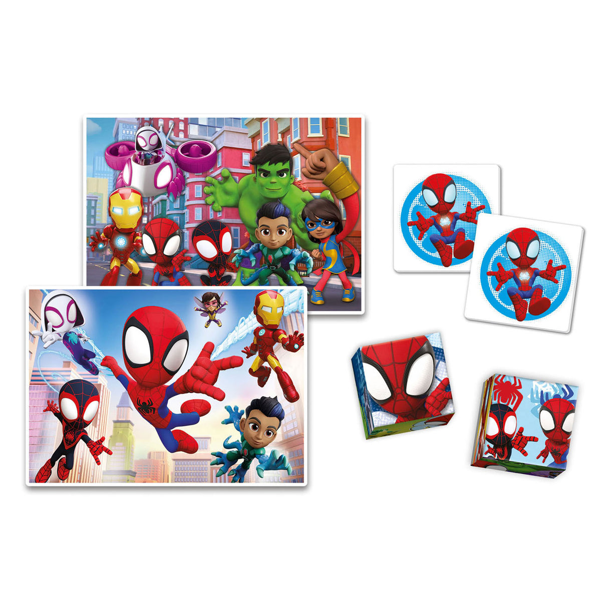 Clementoni - Coffret de jeu Spidey 4 en 1 - jeux multiples - 2 puzzles - jeu de mémoire - 6 blocs - jouets éducatifs - à partir de 6 ans