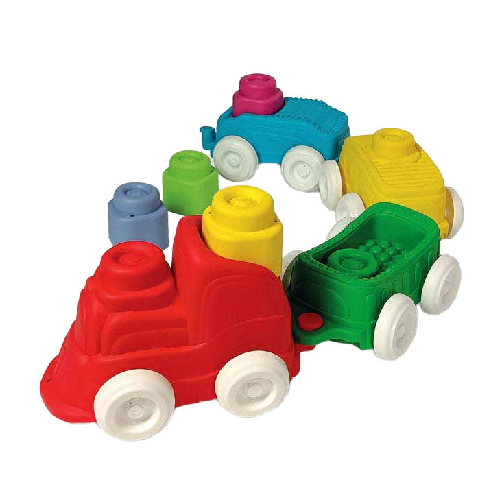 Clementoni baby - train sensoriel Clemmy avec blocs souples, 12 pièces.