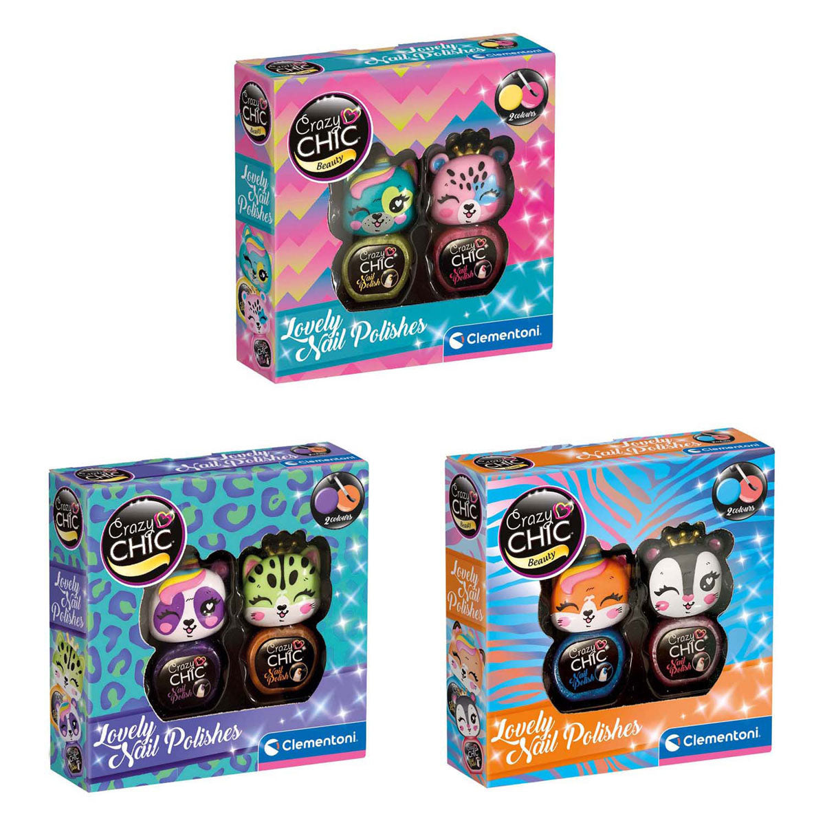 Clementoni crazy chic - vernis à ongles animaux, 2 pcs.