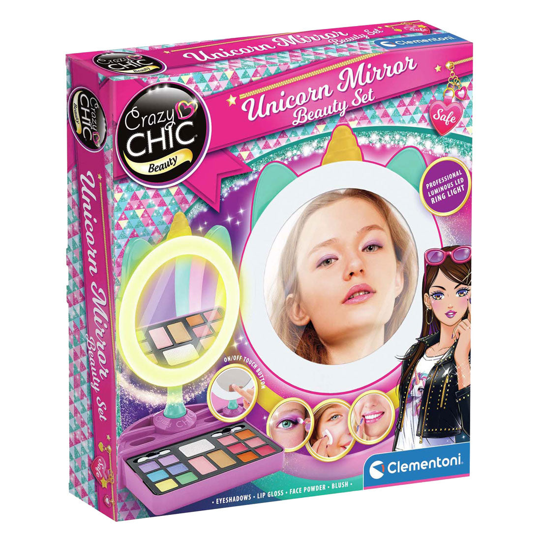Clementoni crazy chic - miroir lumineux - miroir de maquillage pour enfant - rangement maquillage - à partir de 6 ans