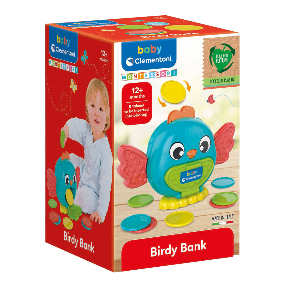 Tirelire Clementoni pour bébés oiseaux avec pièces de monnaie, 9 pièces.