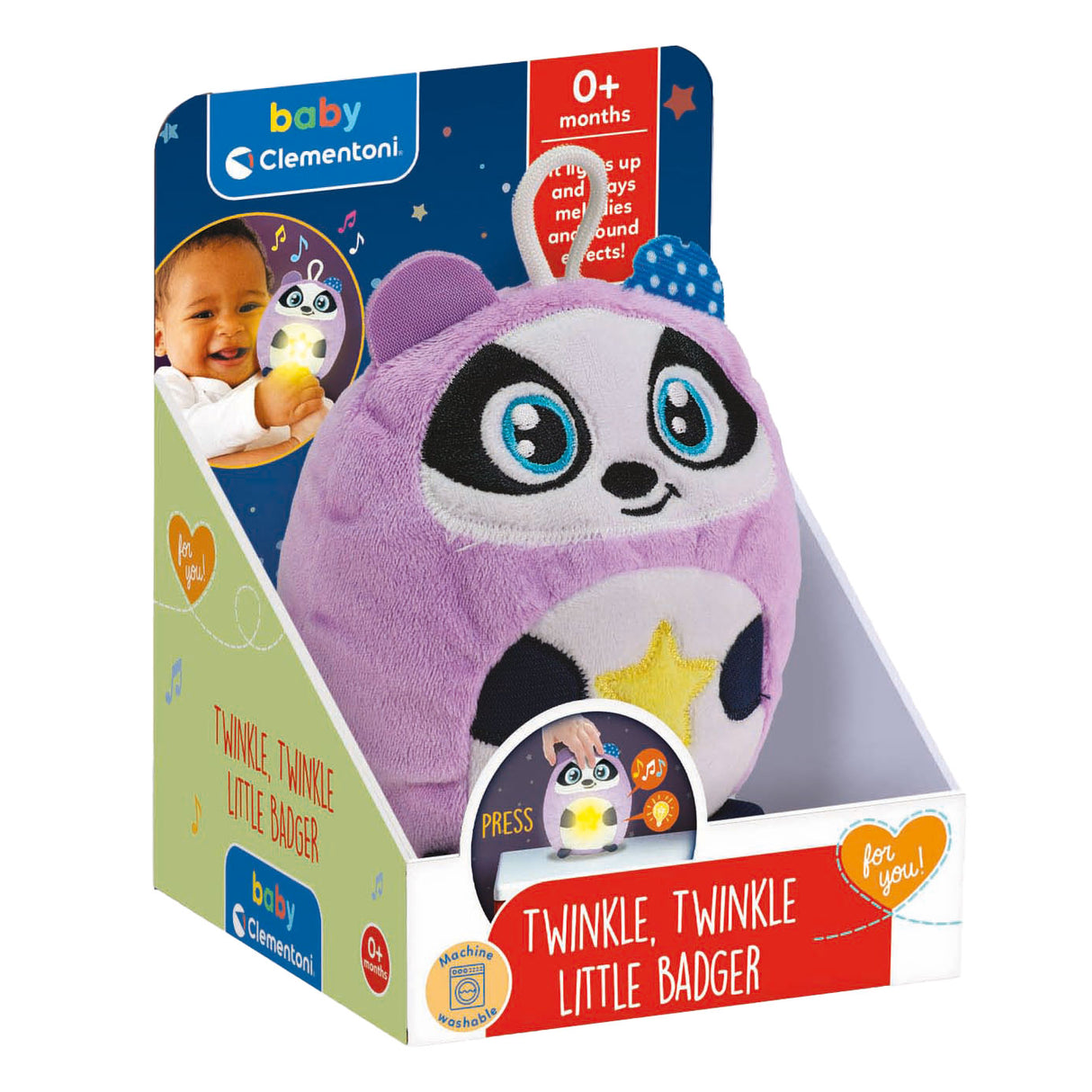 Clementoni baby twinkle twinkle petit panda lampe de nuit en peluche violette