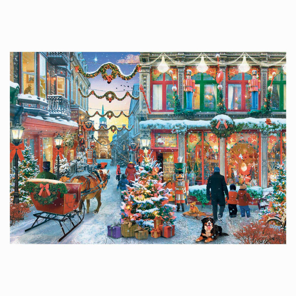 Puzzle Clementoni Puzzle de Noël 500 pièces Affiche du village enneigé.