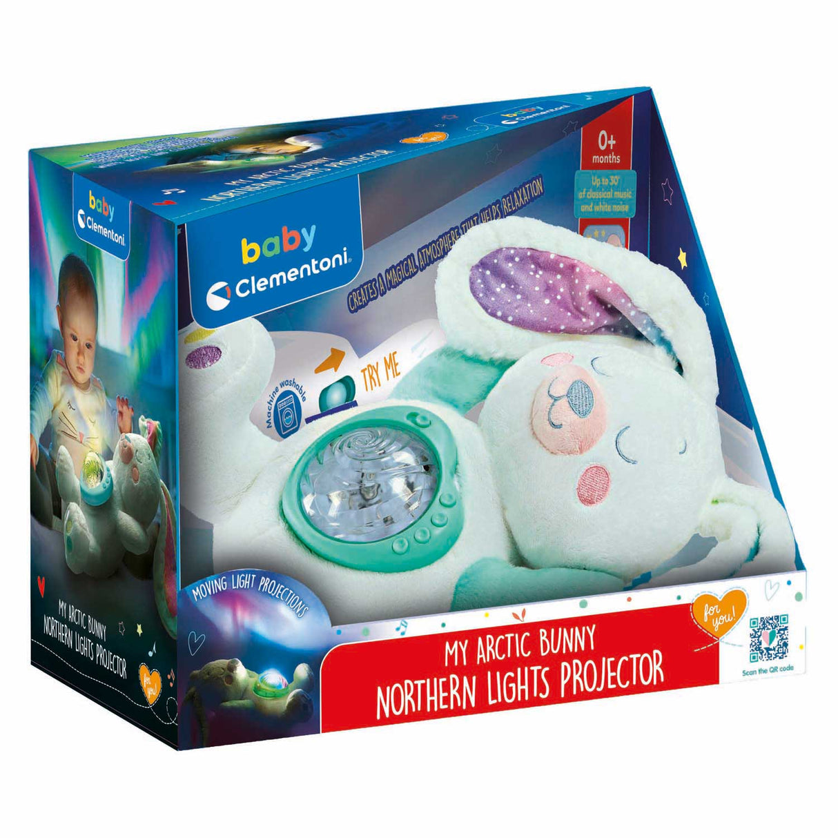 Clementoni - jouet bébé - peluche avec projecteur d'aurores boréales - à partir de 0 mois