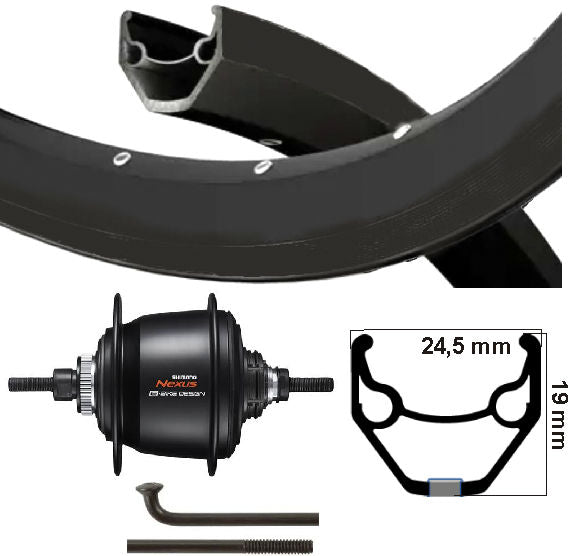 Kgs roue arrière 28 pouces (622) jante ryde noire nexus 8 center lock noir