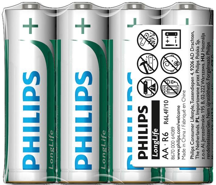 Philips batterie longue durée tr-batterie r6 4 pièces. mignon longue vie