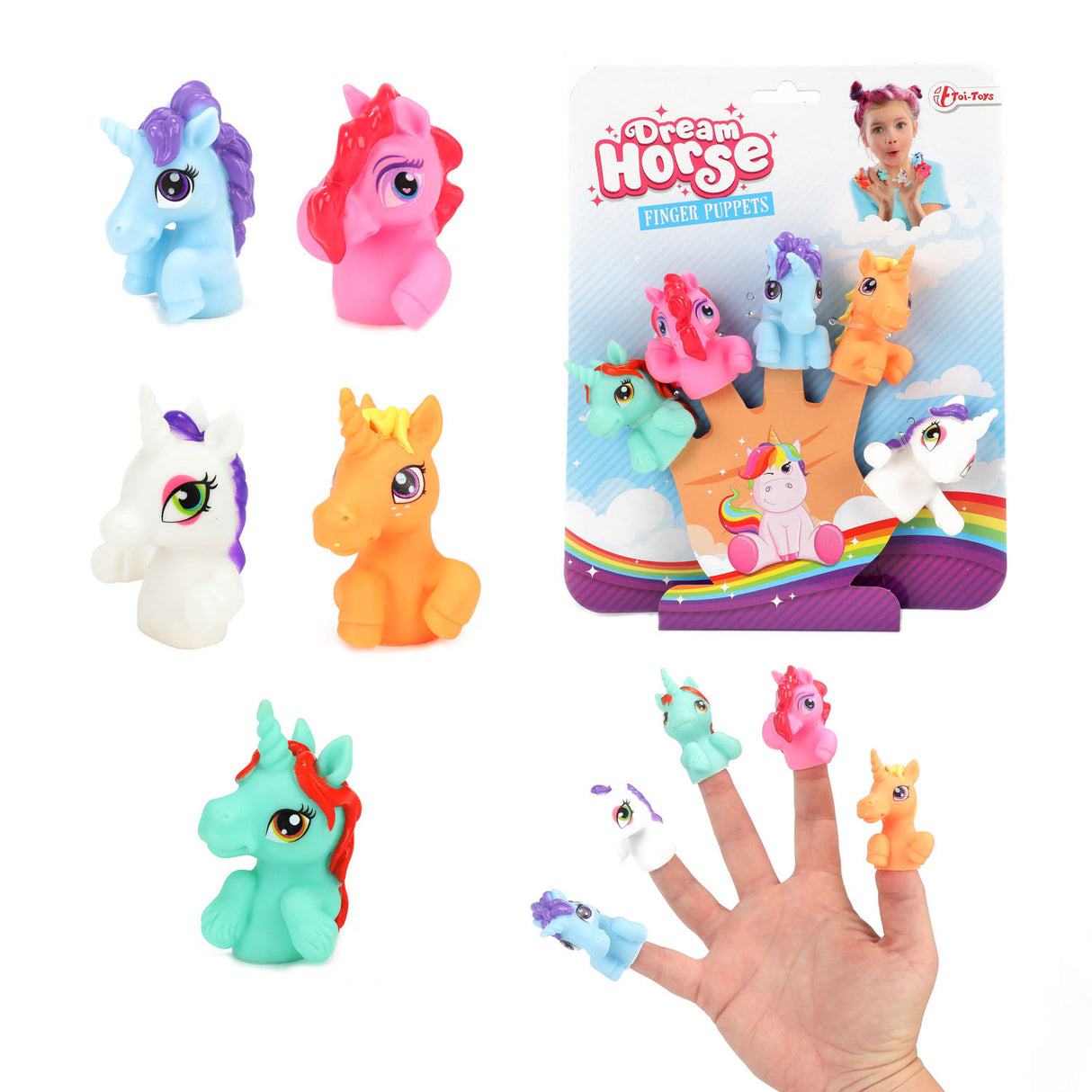 Toi-toys marionnettes à doigt licorne, 5 pcs.