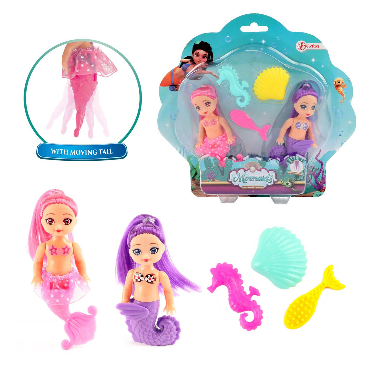 Toi-toys sirènes poupée sirène avec accessoires, 12 cm