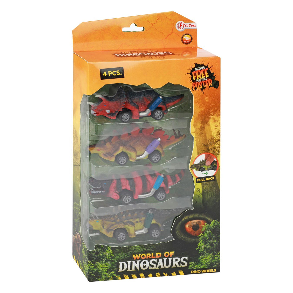Toi-toys monde des dinosaures voiture à tirer dino, 4 pcs.