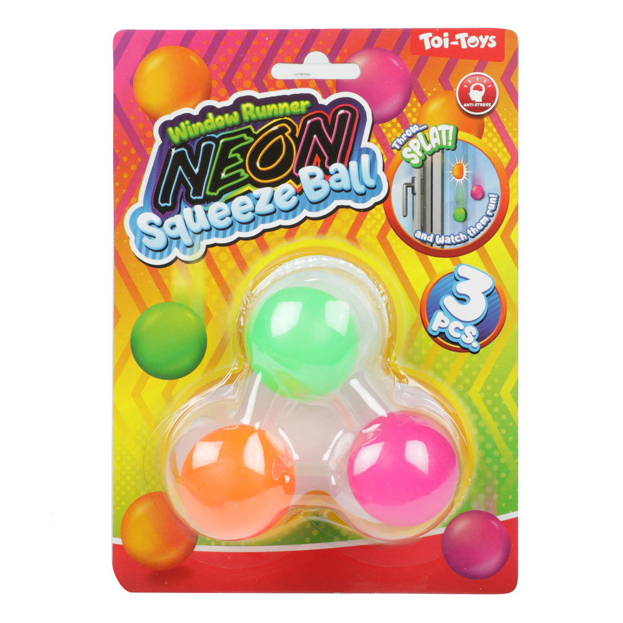 Toi-toys boules à presser sur chenilles de fenêtre néon, 3 pièces