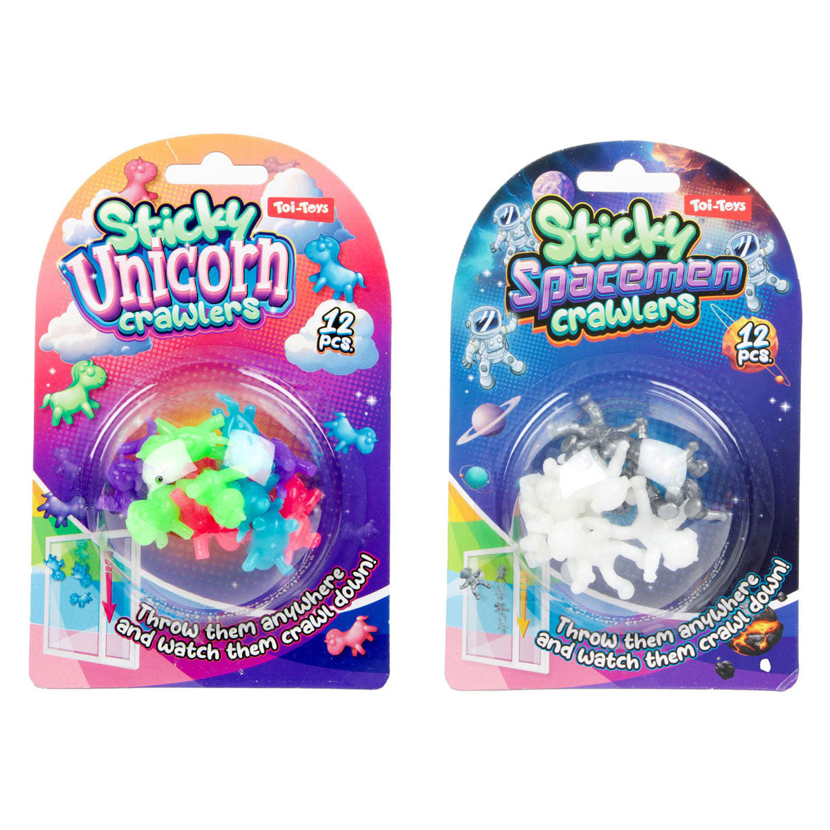 Toi-toys mini chenilles de fenêtre amusantes licorne ou astronaute, 12 pcs.