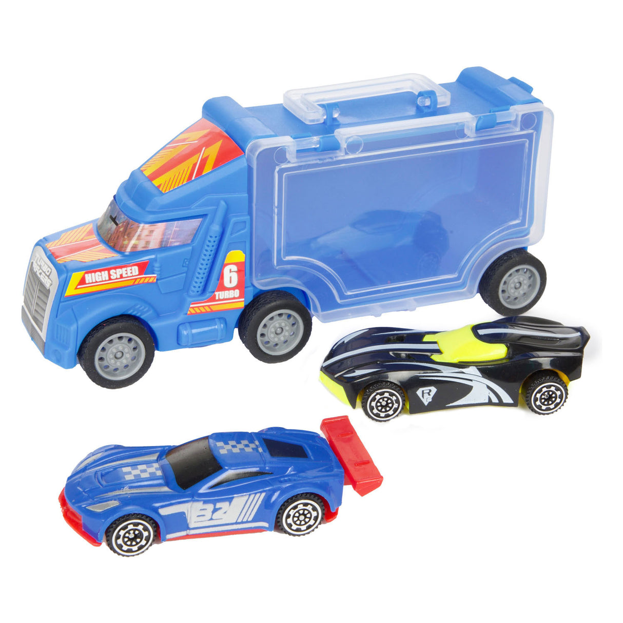 Camion turbo racers avec voitures de course, 3 parties.