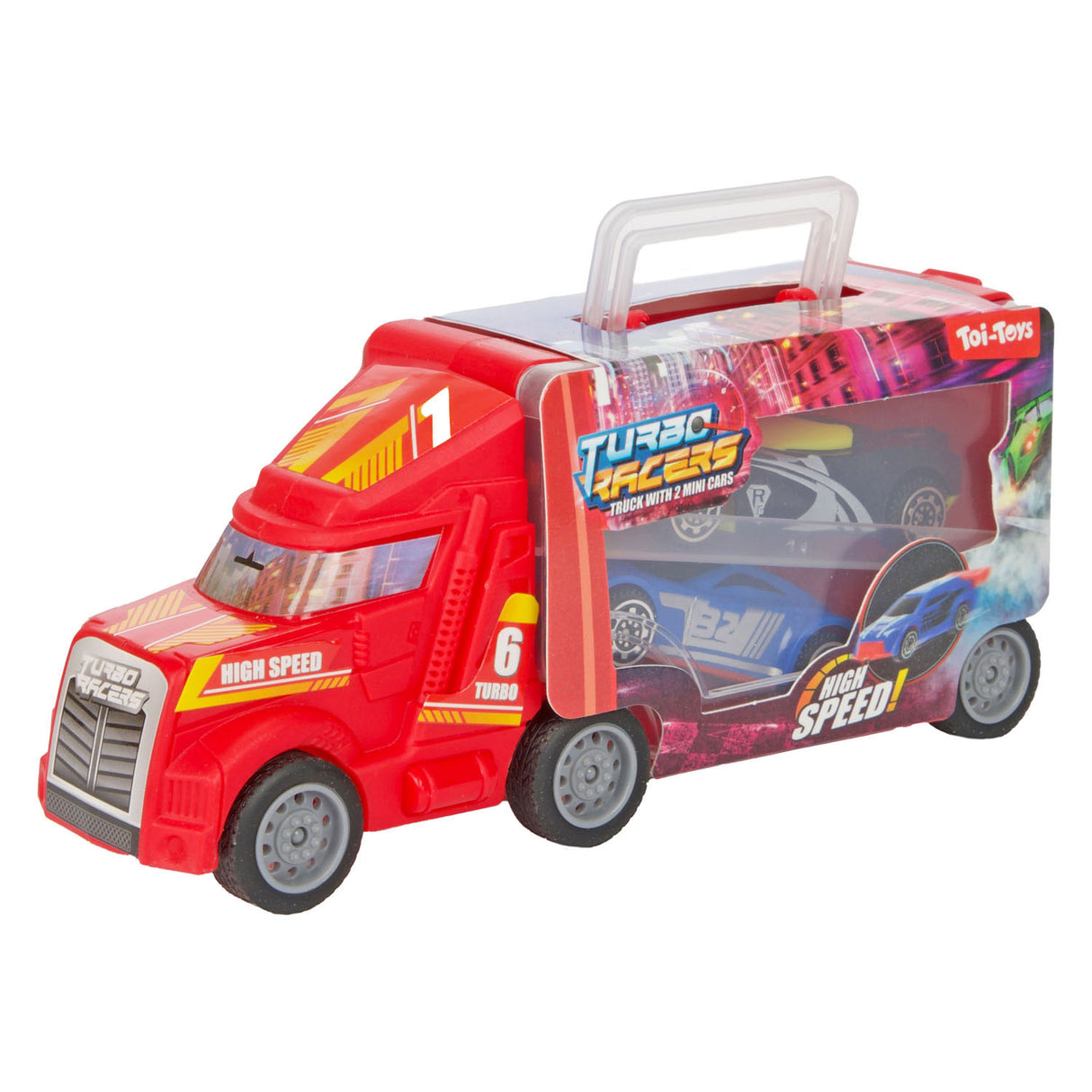 Camion turbo racers avec voitures de course, 3 parties.