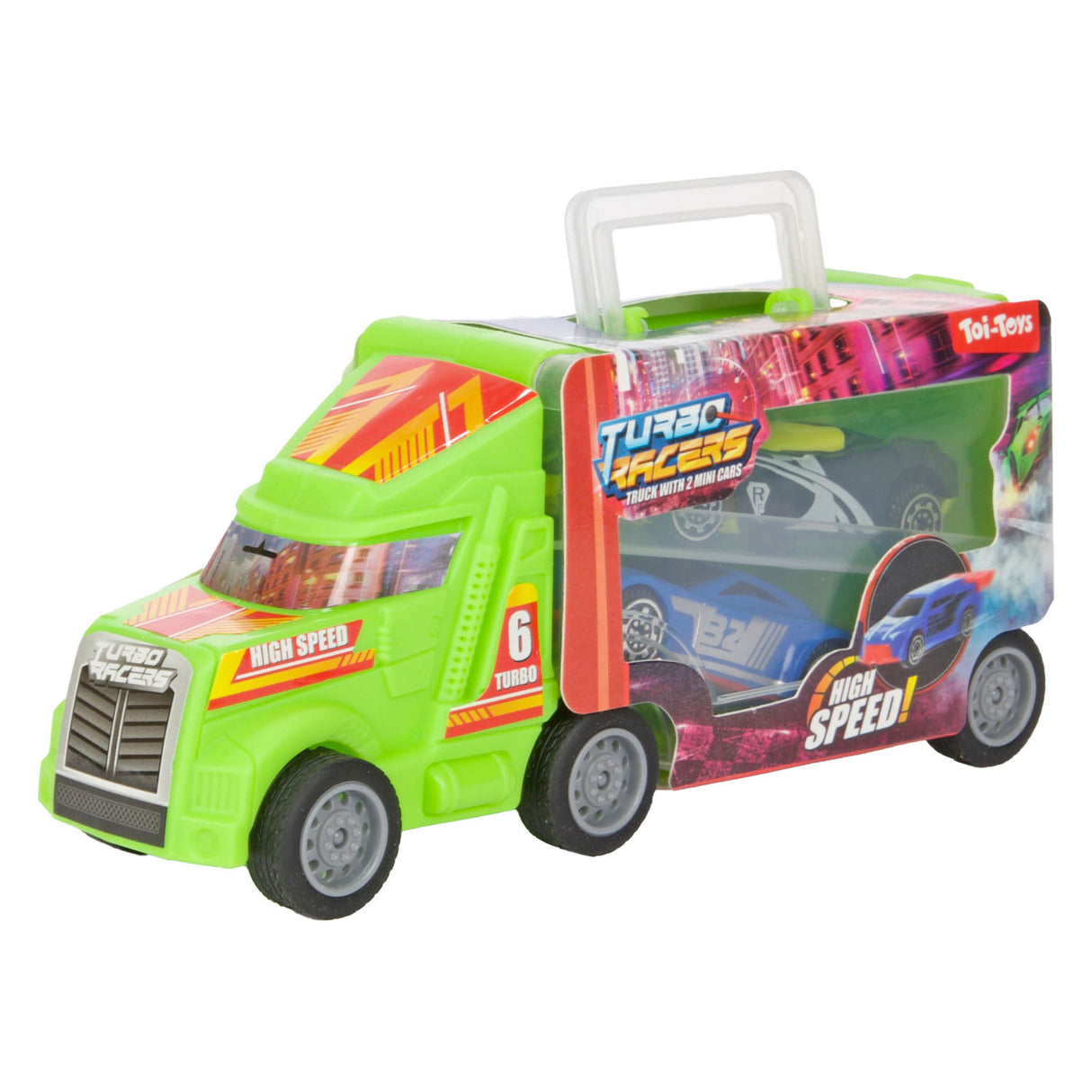 Camion turbo racers avec voitures de course, 3 parties.
