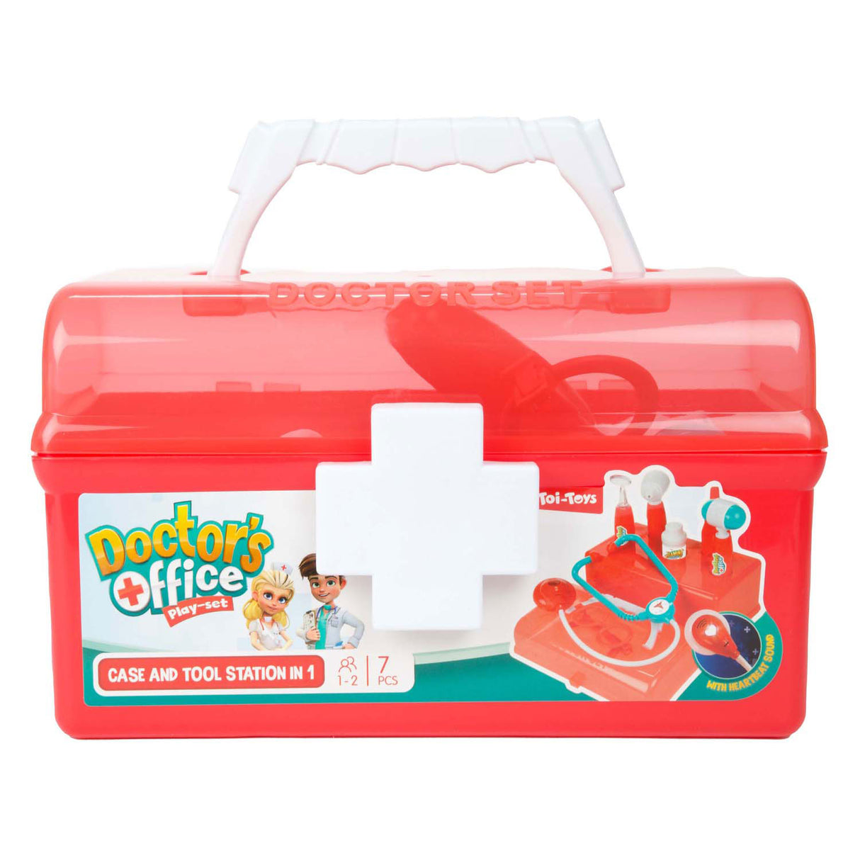Mallette de médecin Toi-toys rouge avec accessoires, 7 pièces.