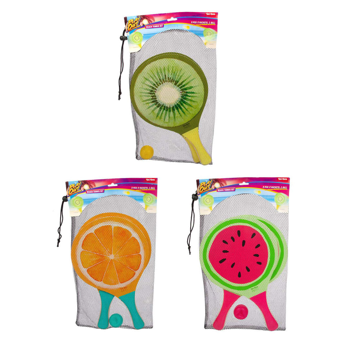 Toi-toys set de tennis de plage fruits, 3 pièces.