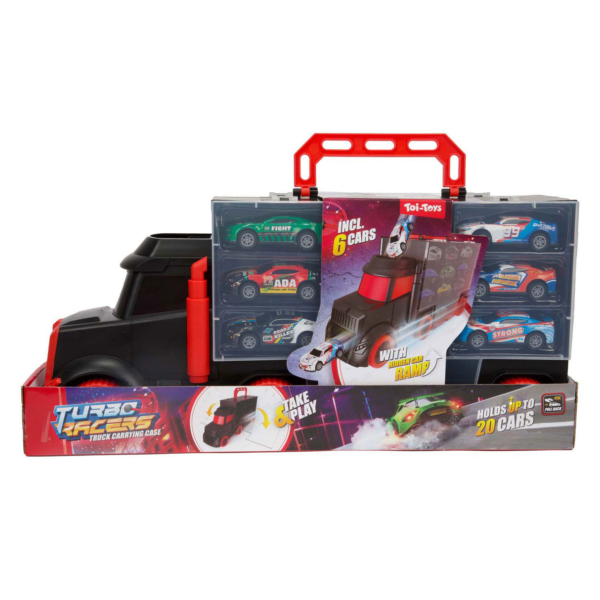 Camion turbo racers Toi-toys avec 6 voitures de course à tirer