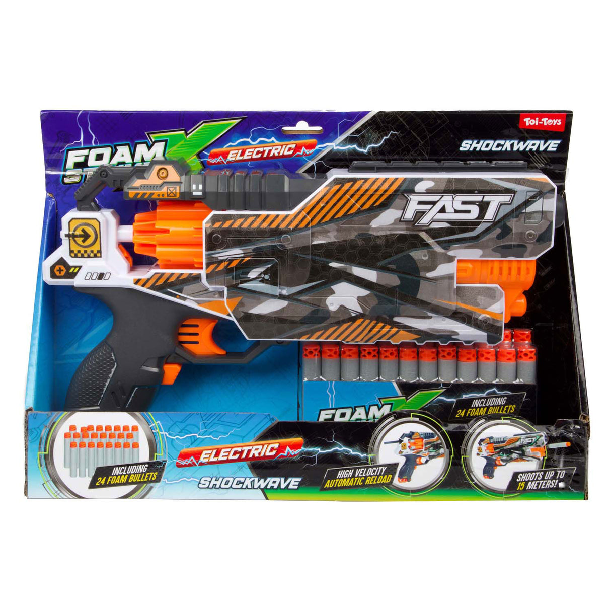 Toi-toys mousse strikex pistolet de tir électrique onde de choc avec 24 flèches en mousse