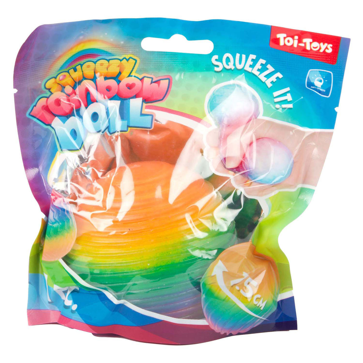 Toi-toys balle à presser texturée amusante en mousse nervurée arc-en-ciel, 7 cm