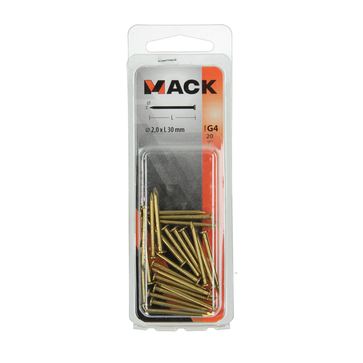 Mack 1017165 - nagel platte kop messing 20 gr2,0 x 30 mm | 10 stuks