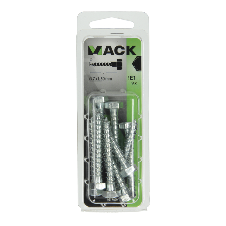 Mack 1017409 - houtdraadbout staal verzinkt 9 st 7 x 50 mm | 5 stuks