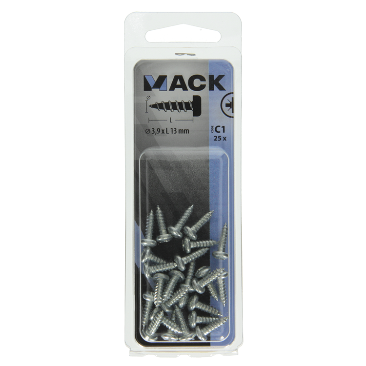 Mack 1017442 - zelftappende schroef cyl kop verz. 25st 3,9 x 13 mm | 10 stuks