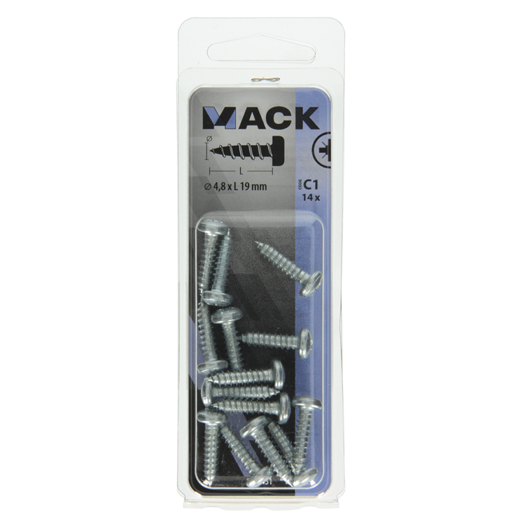 Mack 1017451 - zelftappende schroef cyl kop verz. 14st 4,8 x 19 mm | 10 stuks