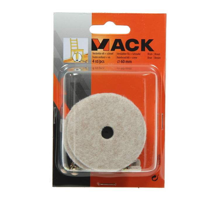 Mack 1048775 - versterkte vilt + schroef bruin ø 60 mm 4 st pcs | 6 stuks