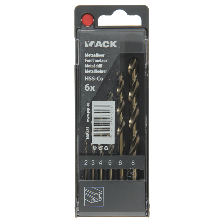 Mack 1065485 - metaalboor hss co5% din 338 set 6-delig 2-8mm | 5 stuks