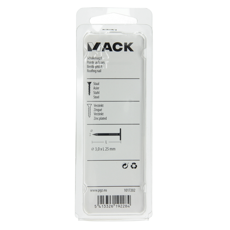 Mack 1017202 - schalienagel staal verzinkt 100 gr 3,0 x 25 mm | 5 stuks