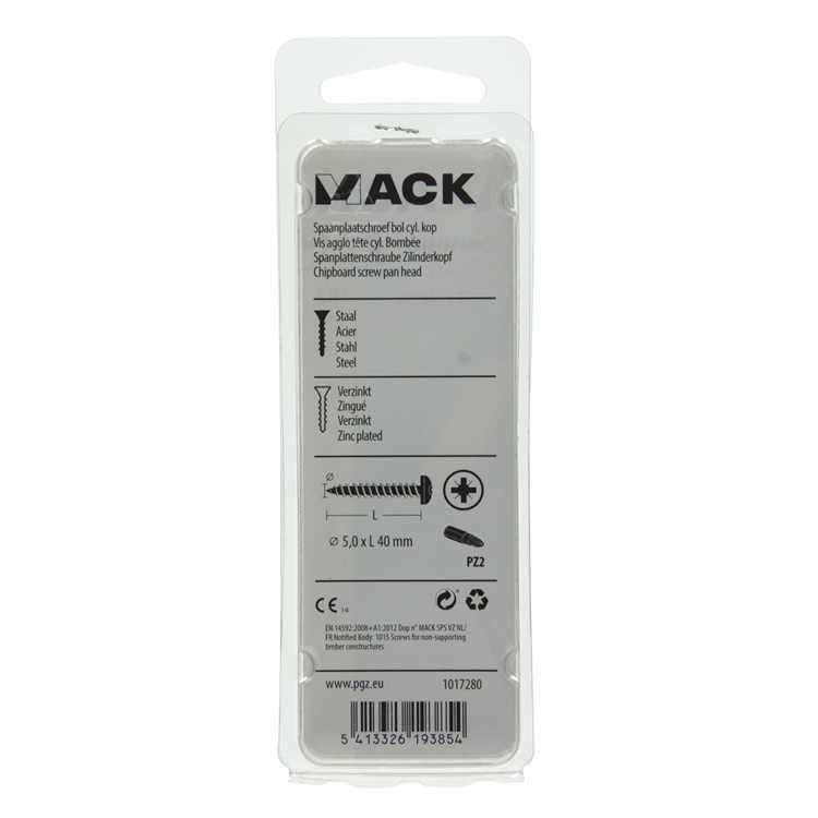 Mack 1017280 - spaanplaatschroef cylkop geelverz.12 st 5,0 x 40 mm | 10 stuks