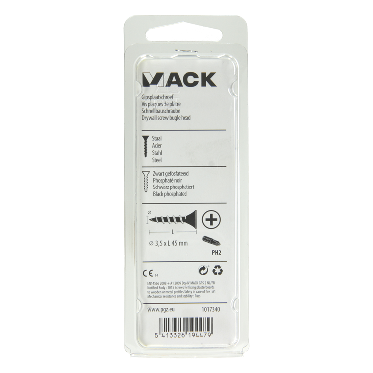 Mack 1017340 - gipsplaatschroef zwart gefosf. 20 st 3,5 x 45 mm | 5 stuks