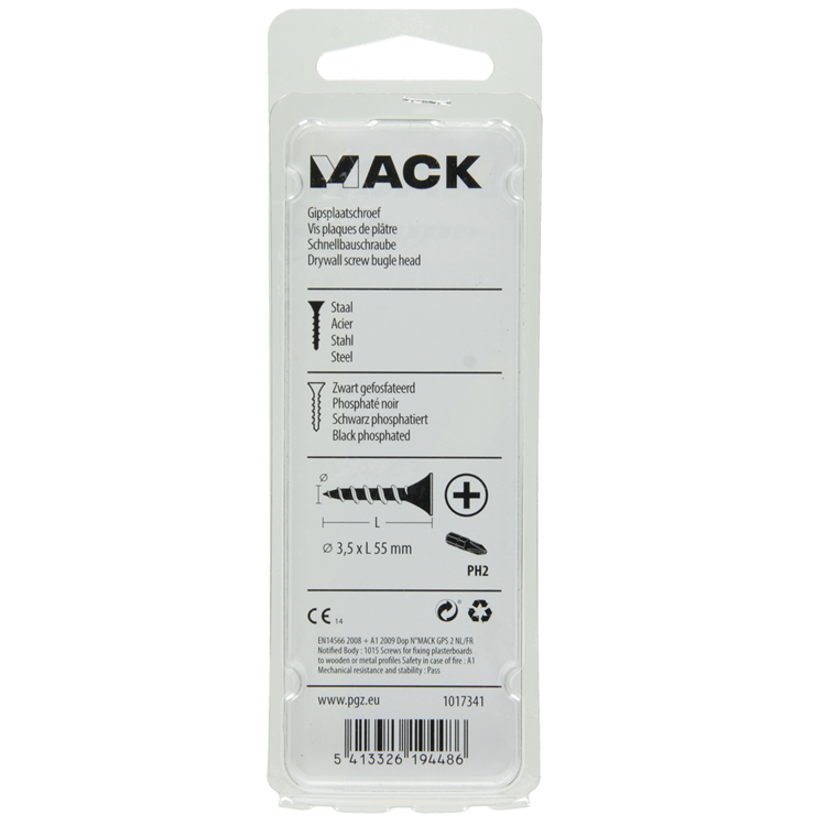 Mack 1017341 - gipsplaatschroef zwart gefosf. 15 st 3,5 x 55 mm | 10 stuks